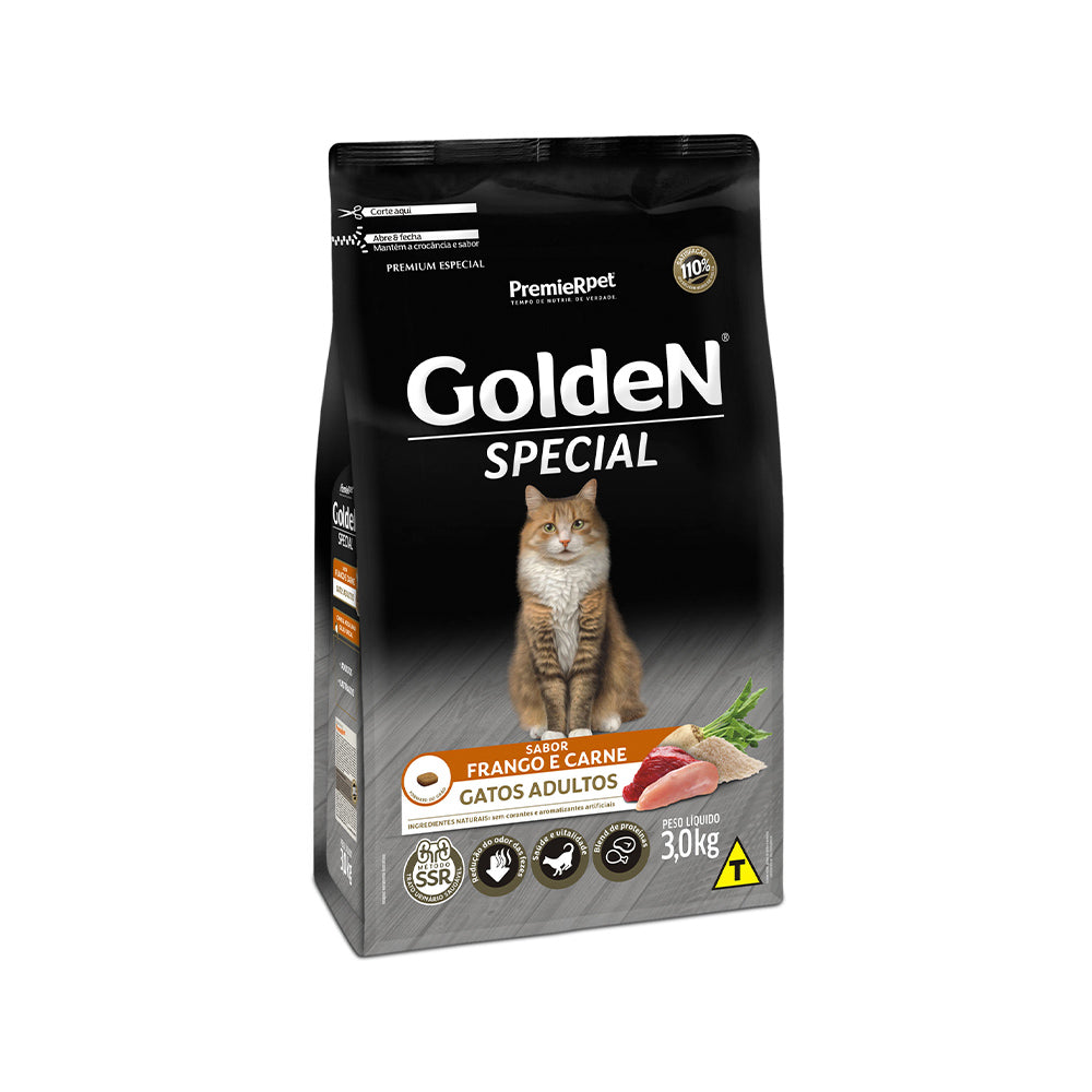 Ração Golden Special para Gatos Adultos Sabor Frango e Carne, 3kg